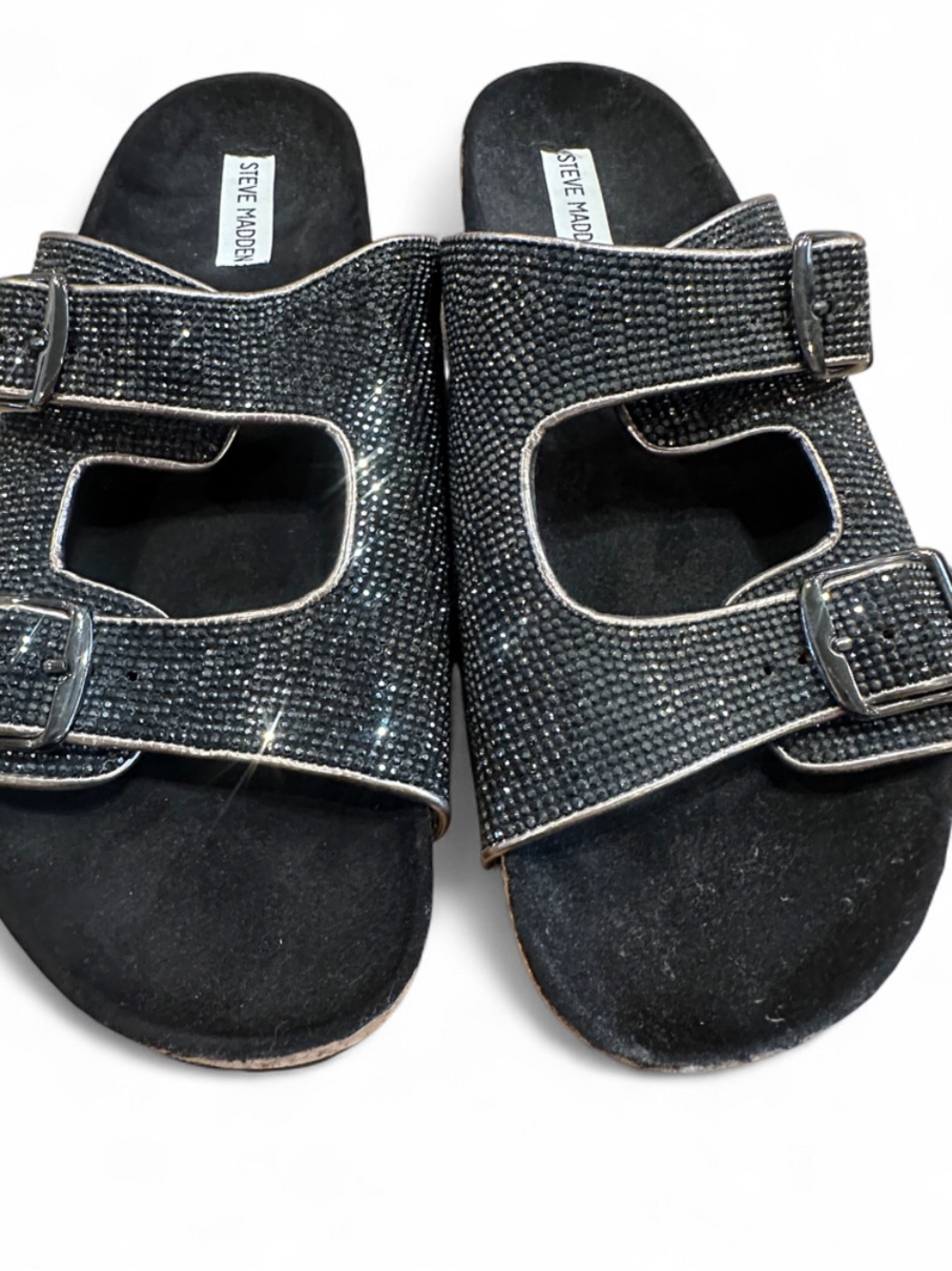 Steve Madden black rhinestone buckle slides
